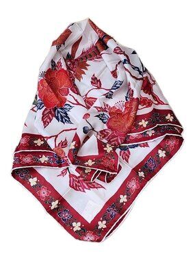 Vintage Kanebo Japan 100% Silk Retro Red Peackock Bird & Flowers Square Scarf
